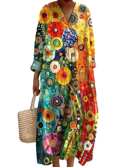 SKU 属性图 20 pixian ai — 印花连衣裙、编织手提包、V领长裙、彩色圆形图案
