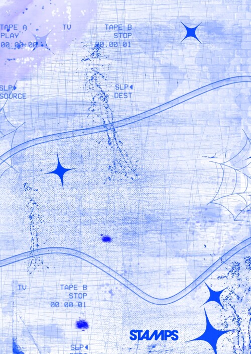 平面设计、蓝色背景、复古纹理、录像带界面